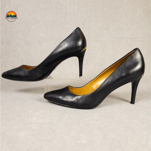 Calvin Klein KAMARA Pump Stiletto Heels Black Leather Corpcore Women's Size 8.5 - Picture 4 of 13